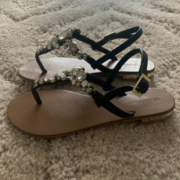 Le Chateau Black Flat Rhinestone Sandals (Brand New) - Picture 4 of 5